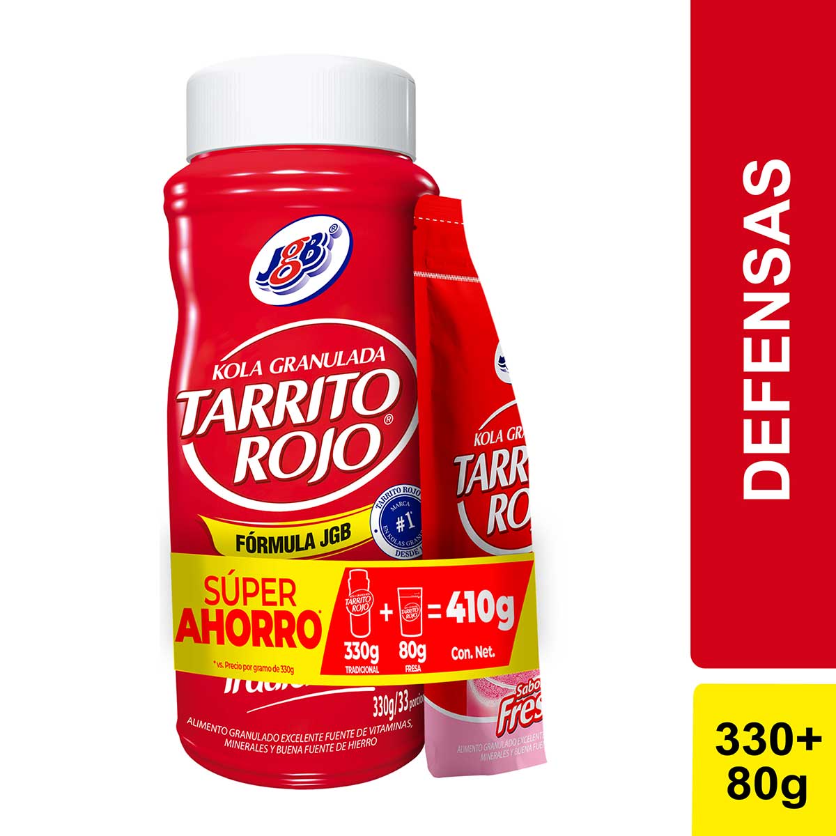 Kola Granulada Tarrito Rojo Tradicional Frasco x 330 g + Kola Granulada Tarrito Rojo Fresa Doypack x 80 g Super Ahorro