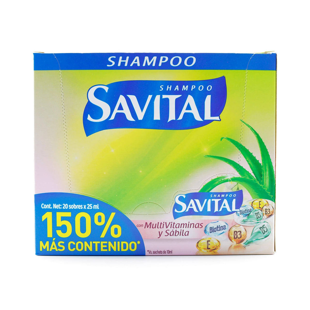 Shampoo Savital Multivitaminas Y Sábila Sobre X 25 Ml Caja X 20 Uds Más Contenido.