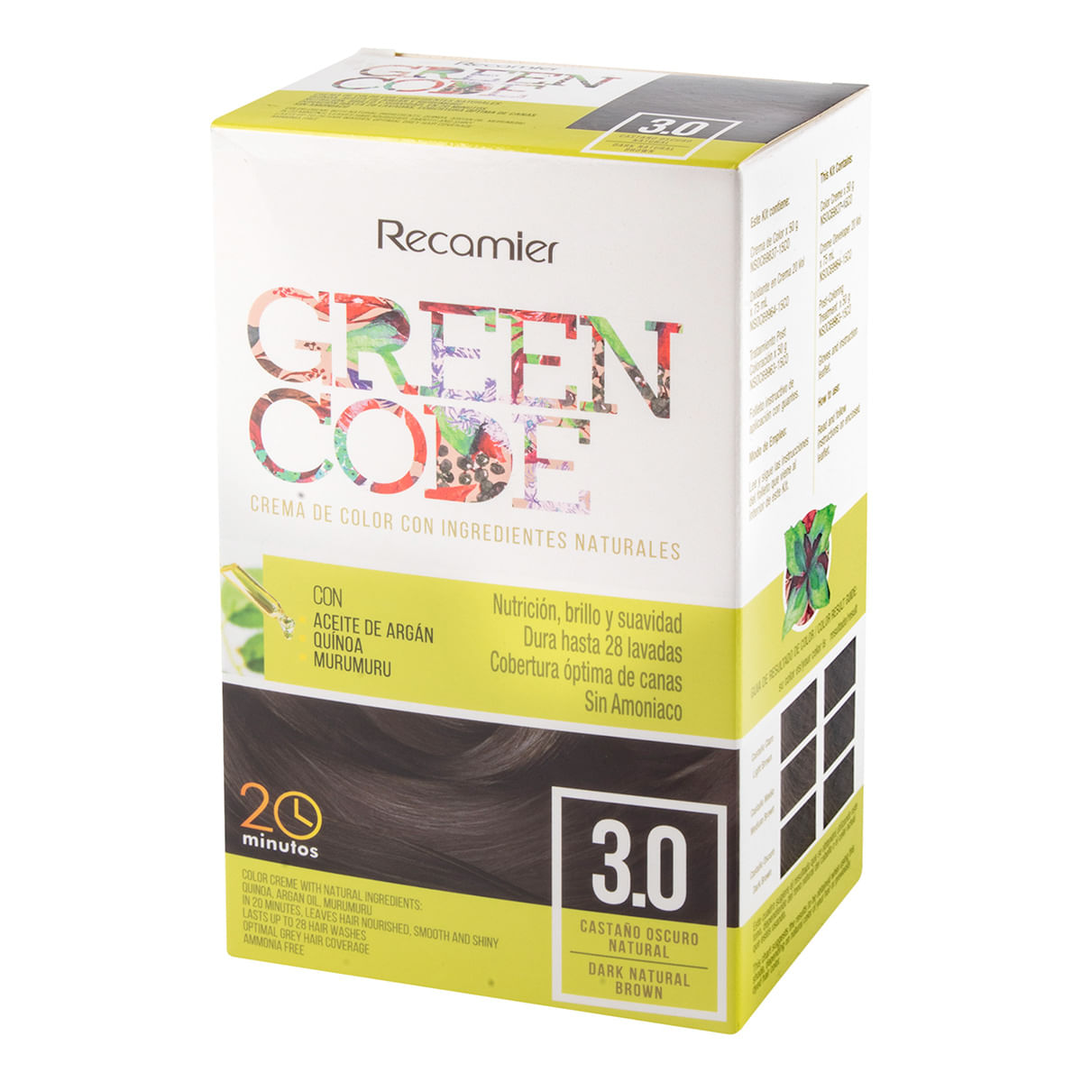 Tinte Permanente Green Code Kit 3.0 Castaño Oscuro Natural x Caja.