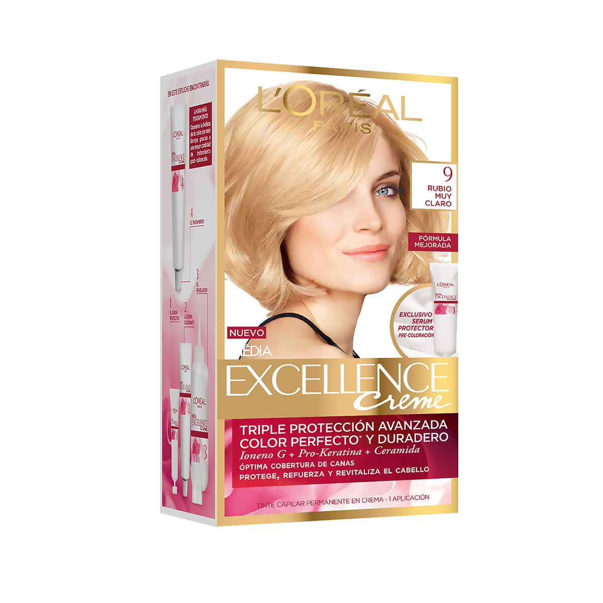 Tinte Capilar Permanente LOréal Paris Excellence Creme 9 Rubio Muy Claro x 1 Caja 2 Tubos Súper Promoción