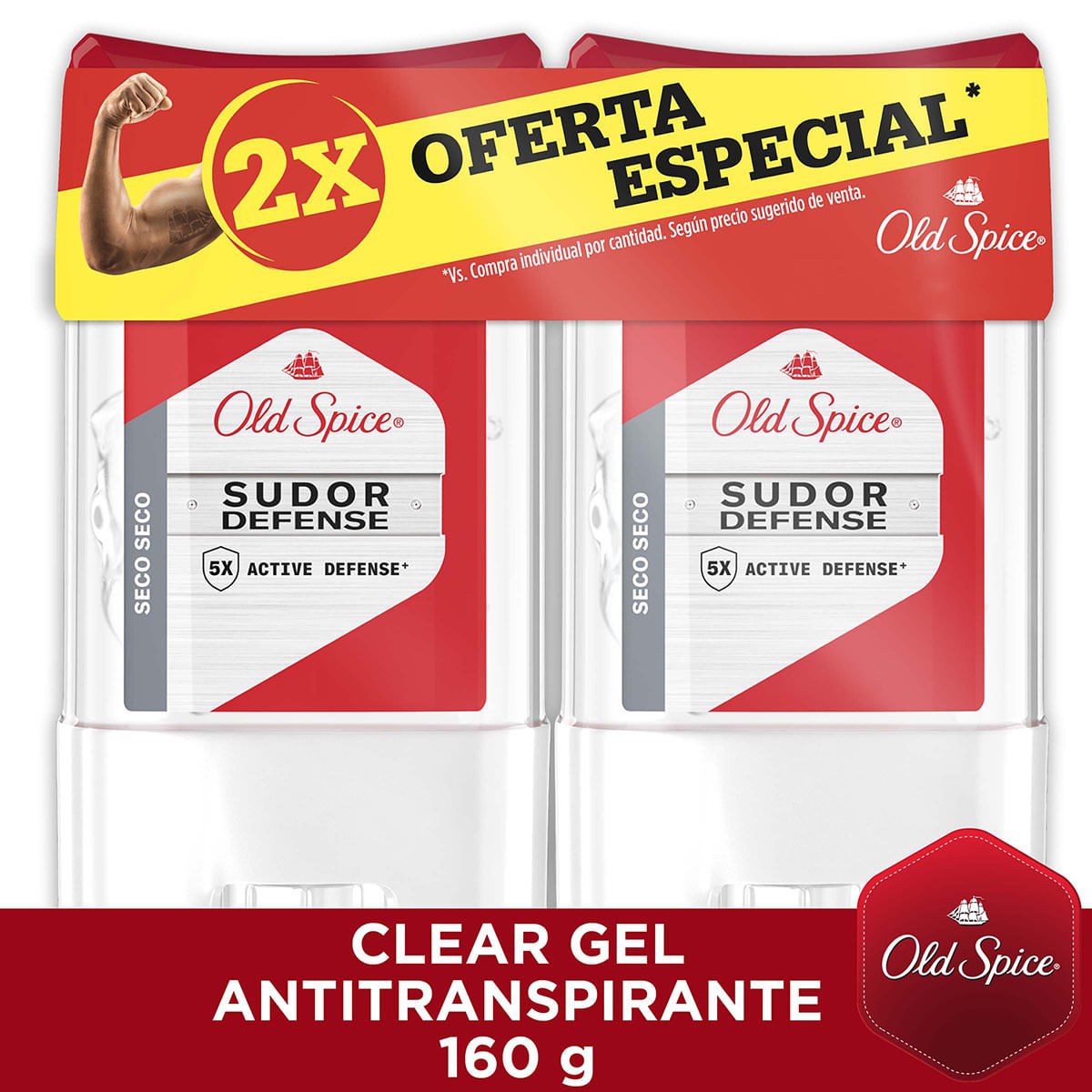 Antitranspirante Old Spice Sudor Defense Seco Gel Barra 80 g x 2 Uds Oferta Especial.