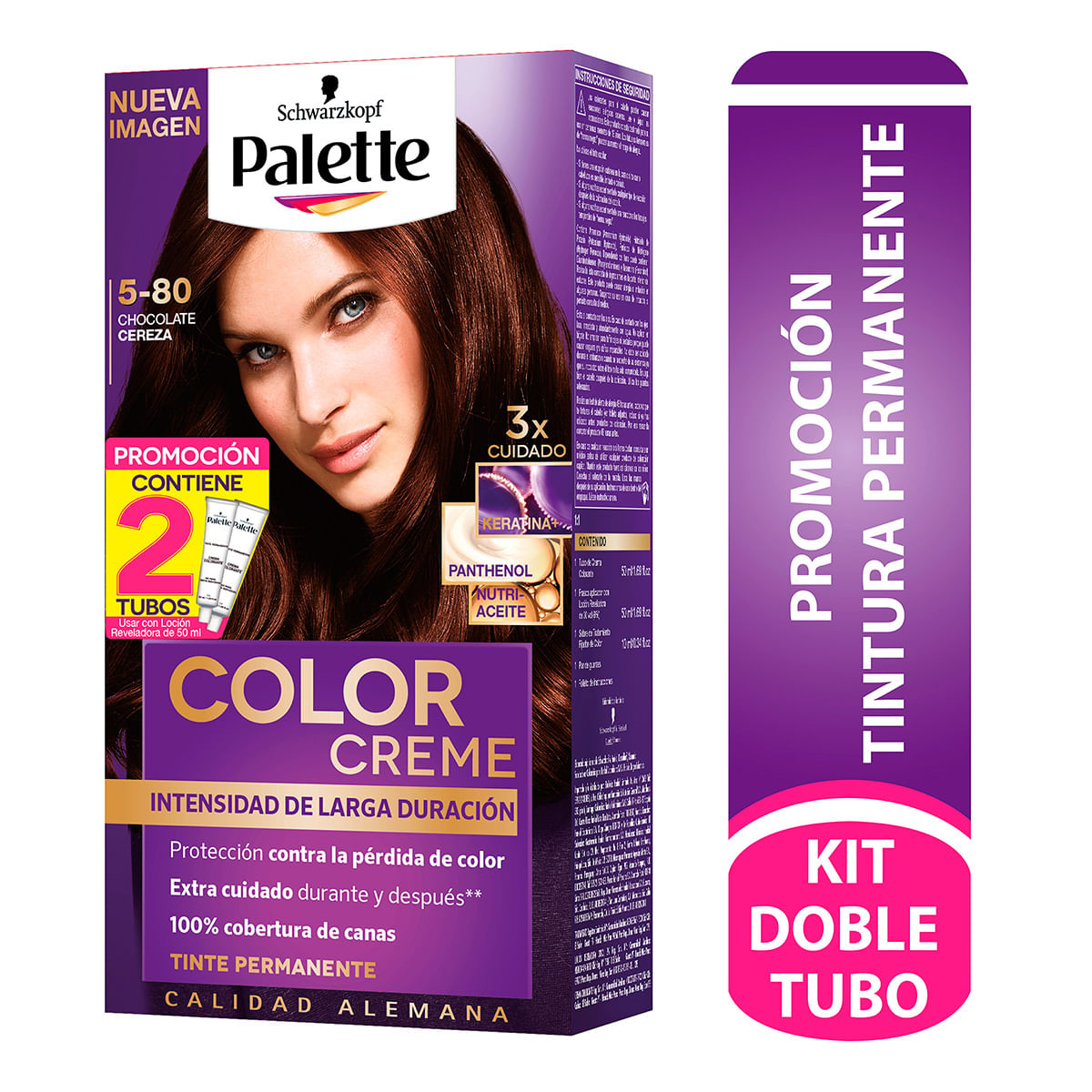 Tinte Permanente Schwarzkopf Palette Color Creme 5-80 Chocolate Cereza x Caja Promoción 2 Tubos.