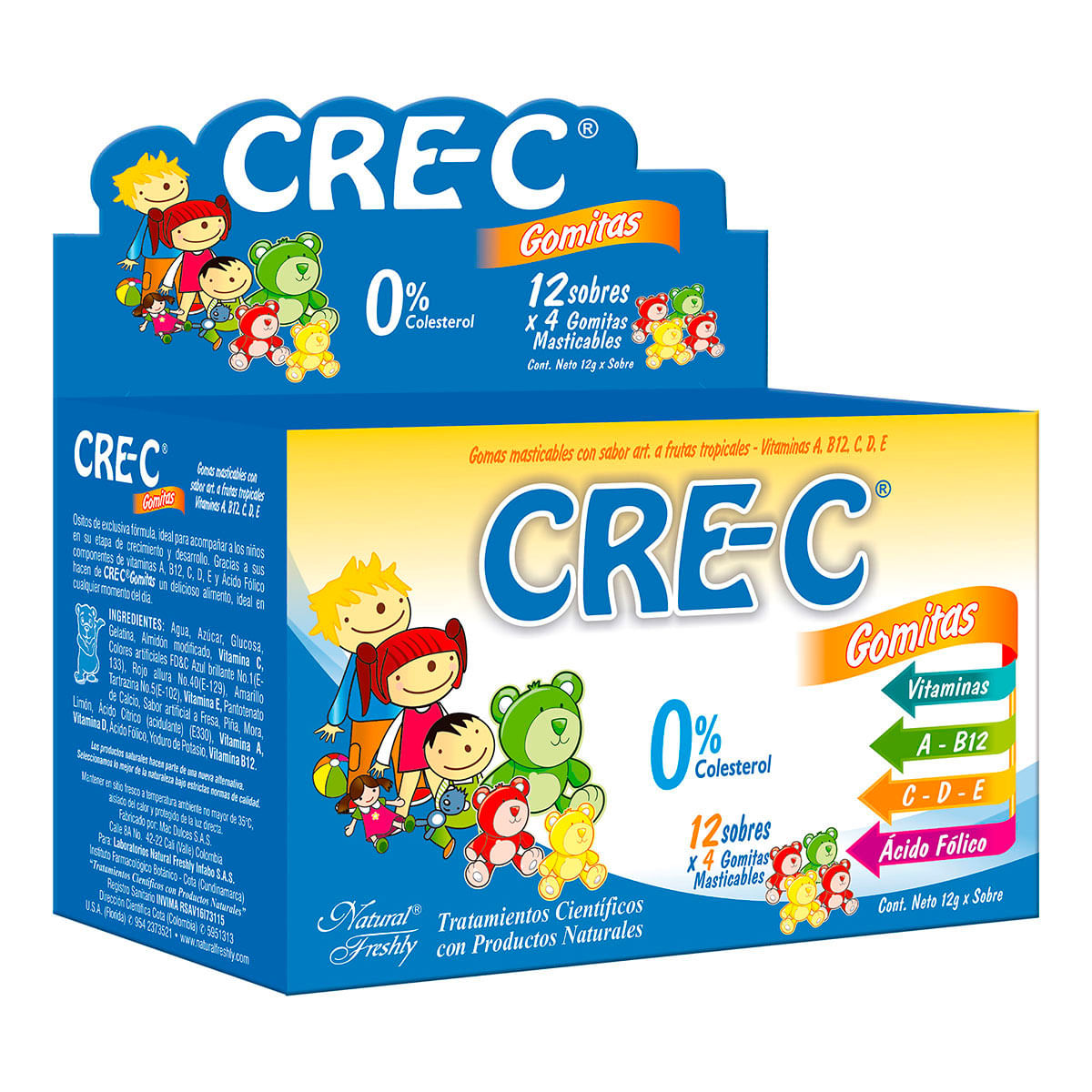 Gomas Masticables Cre-C Natural Freshly Frutas Tropicales Caja X 12 Sobres X 4 Uds.
