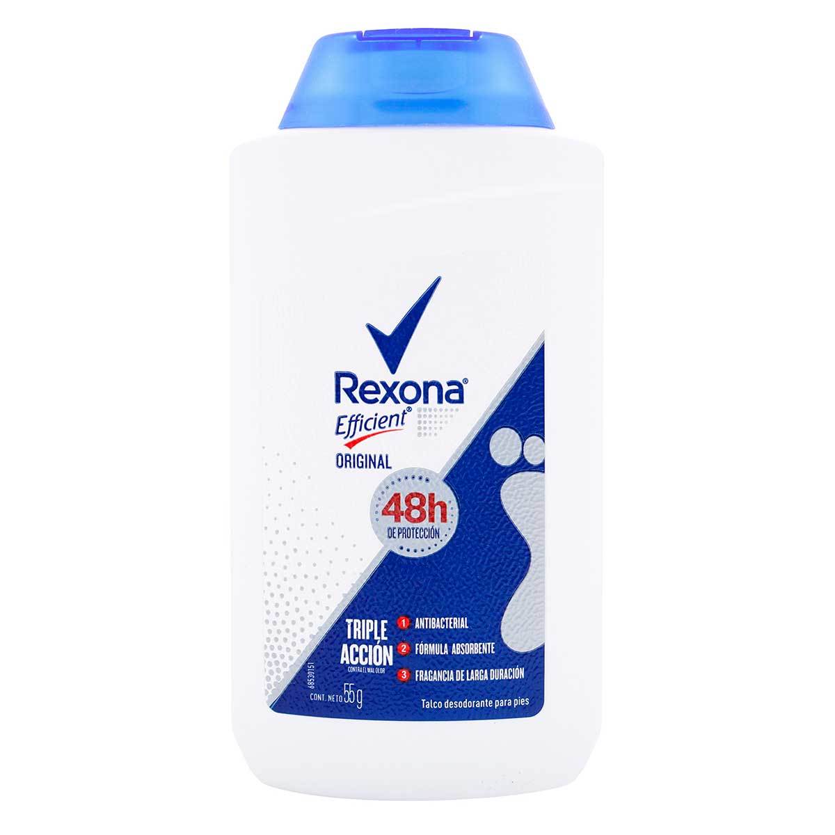 Talco Desodorante para Pies Rexona Efficient Original Triple Acción Frasco x 55 g.