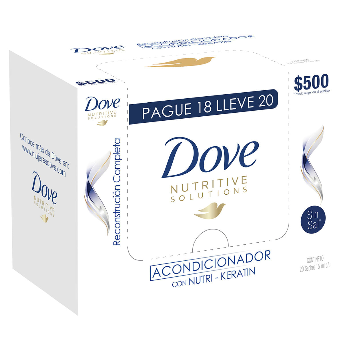 Acondicionador Dove Reconstrucción Completa Sachet x 15 mL Caja x 20 Uds