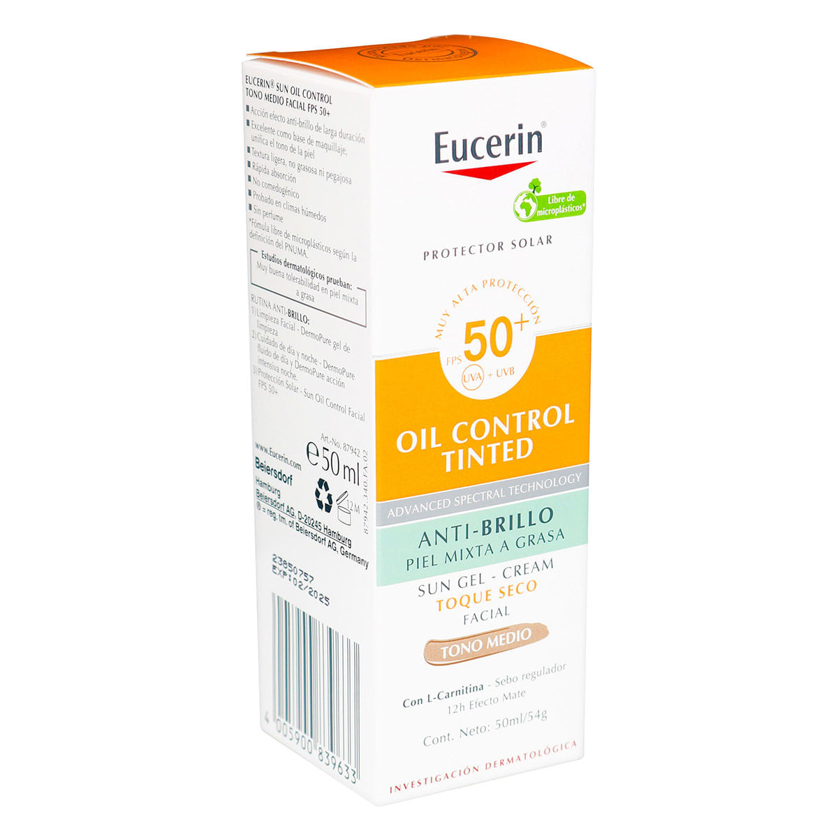 Protector Solar Eucerin Crema Toque Seco FPS 50 Tono Medio x 50 mL.