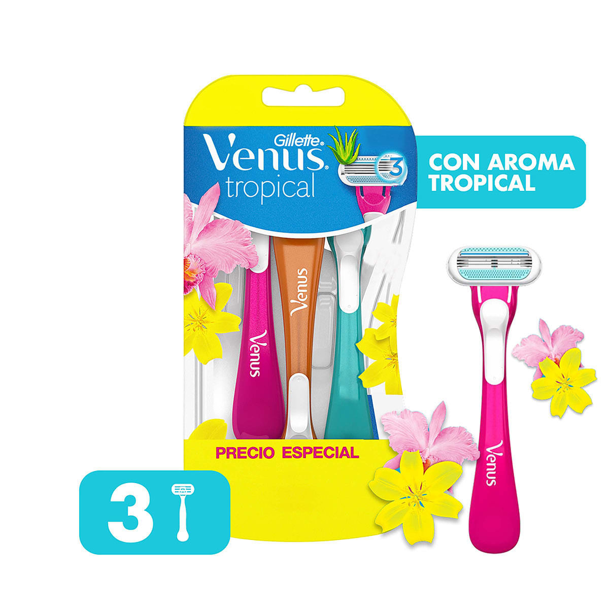 Maquina para Afeitar Desechable Venus Tropical x 3 Uds.