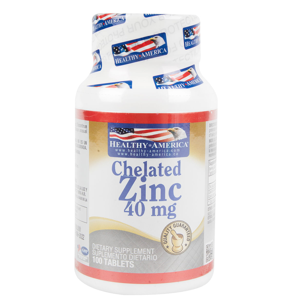 Suplemento Dietario Chelated Zinc Healthy America Frasco X 100 Tabletas.