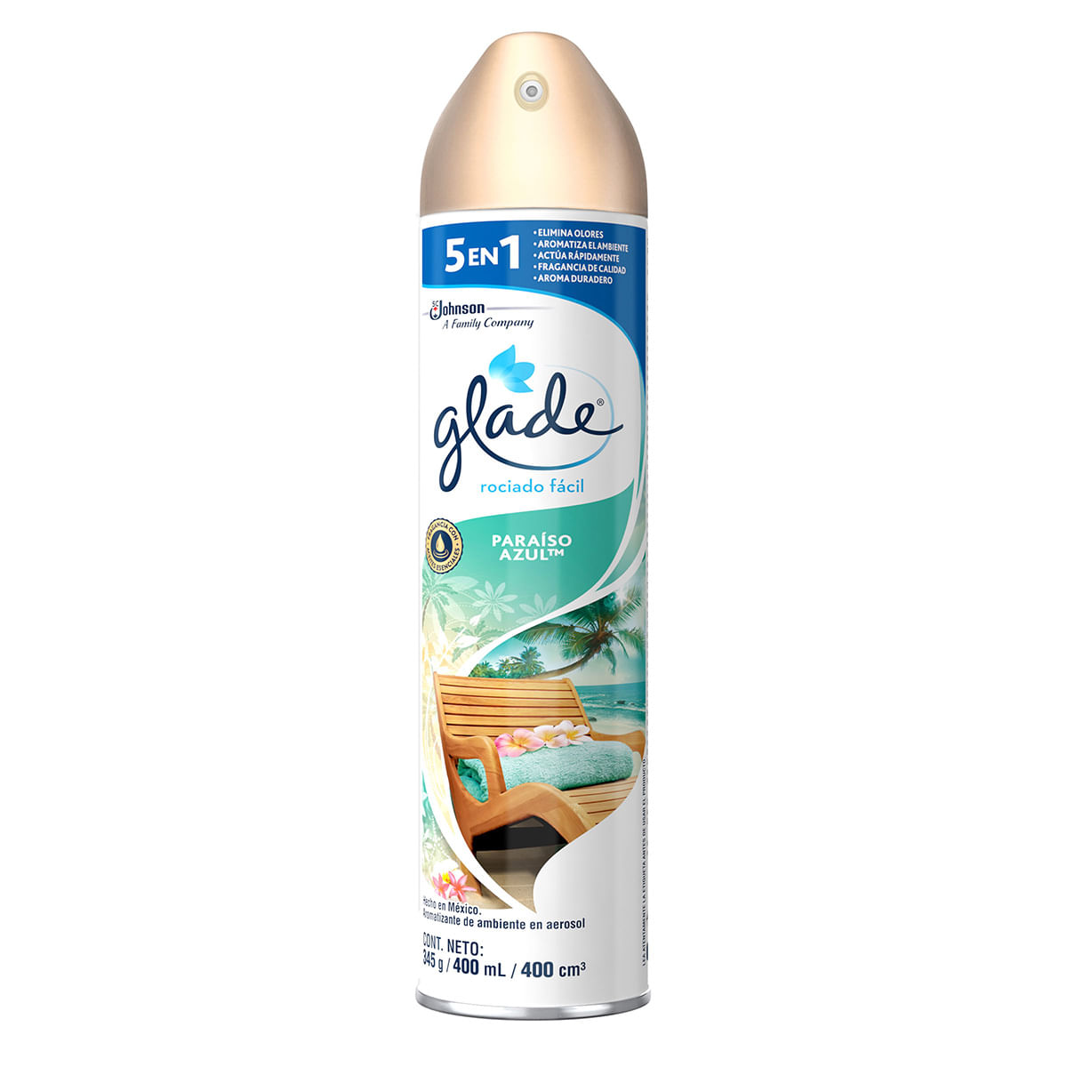 Aromatizante Glade Paraíso Azul 5 En 1 Aerosol X 400 Ml.