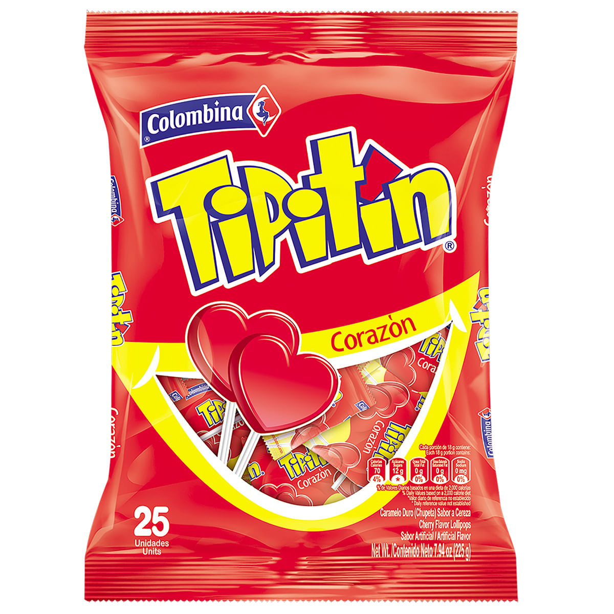 Chupeta Tipitín Corazón Paquete x 225 g x 25 Uds