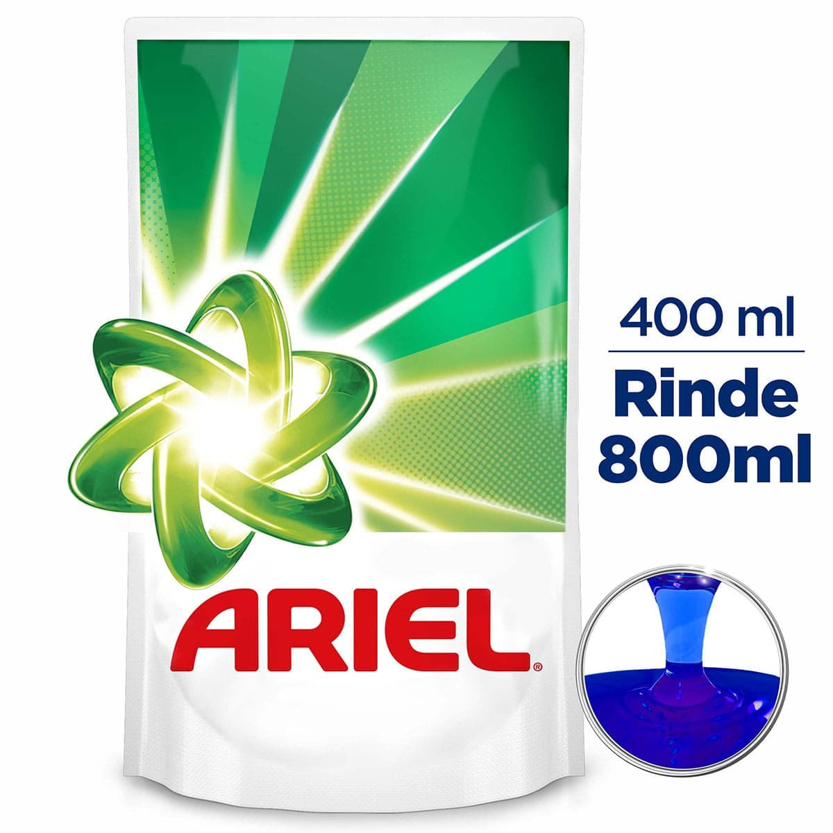 Detergente Líquido Ariel Doble Poder Concentrado Doypack x 400 mL.