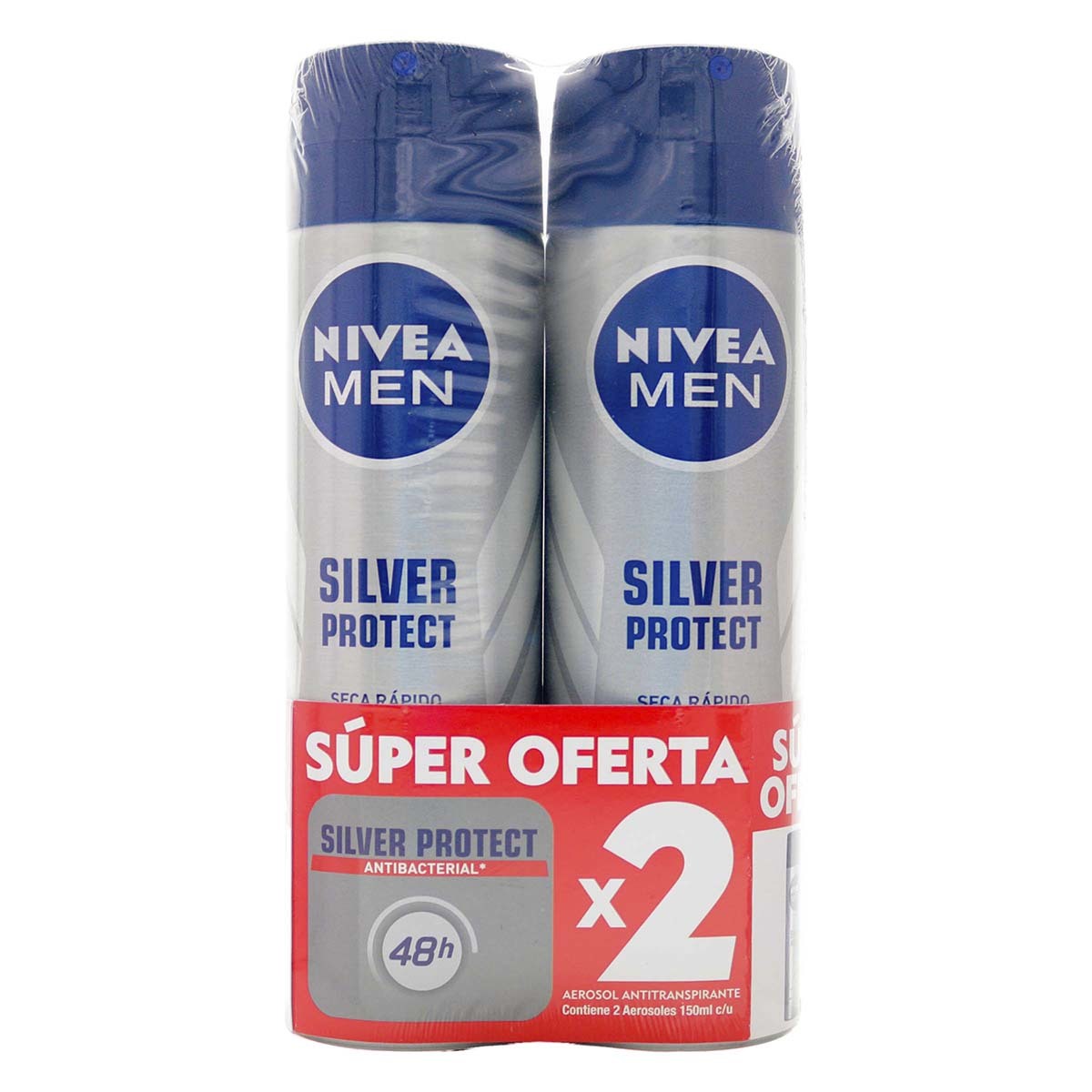 Antitranspirante Nivea Men Silver Protect Aerosol x 150 mL x 2 Uds Súper Descuento.