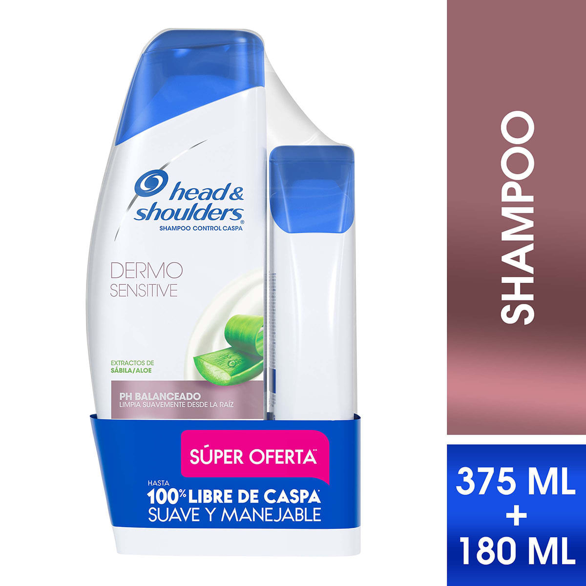 Shampoo Head & Shoulders Dermo Sensitive Frasco x 375 mL + Shampoo Head & Shoulders Dermo Sensitive Frasco x 180 mL Super Oferta.