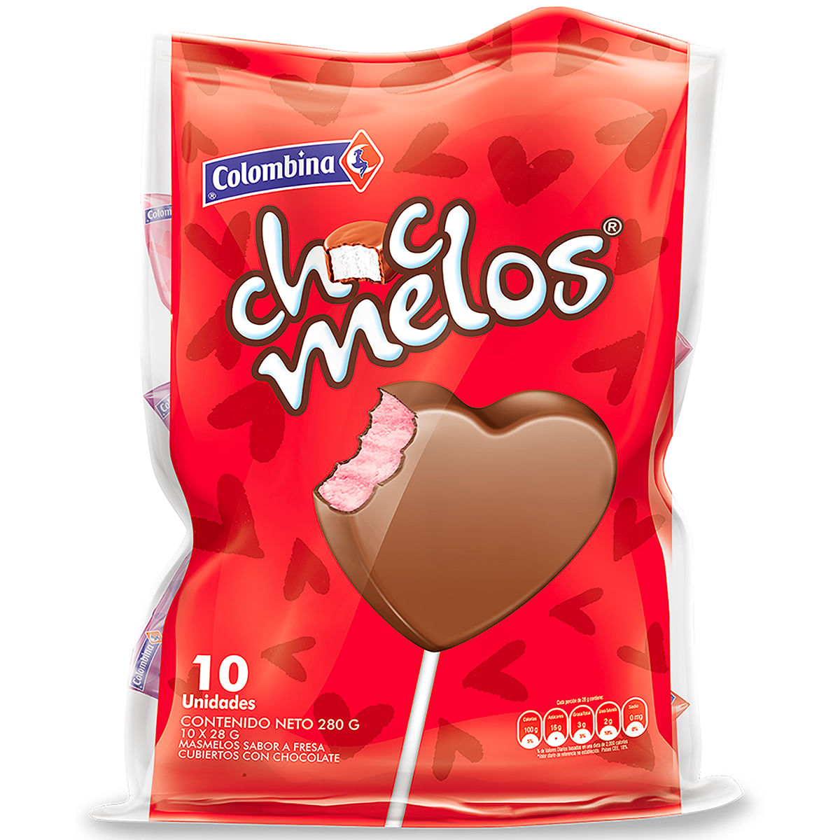 Masmelos Chocmelos Corazón Fresa Paquete x 280 g x 10 Uds