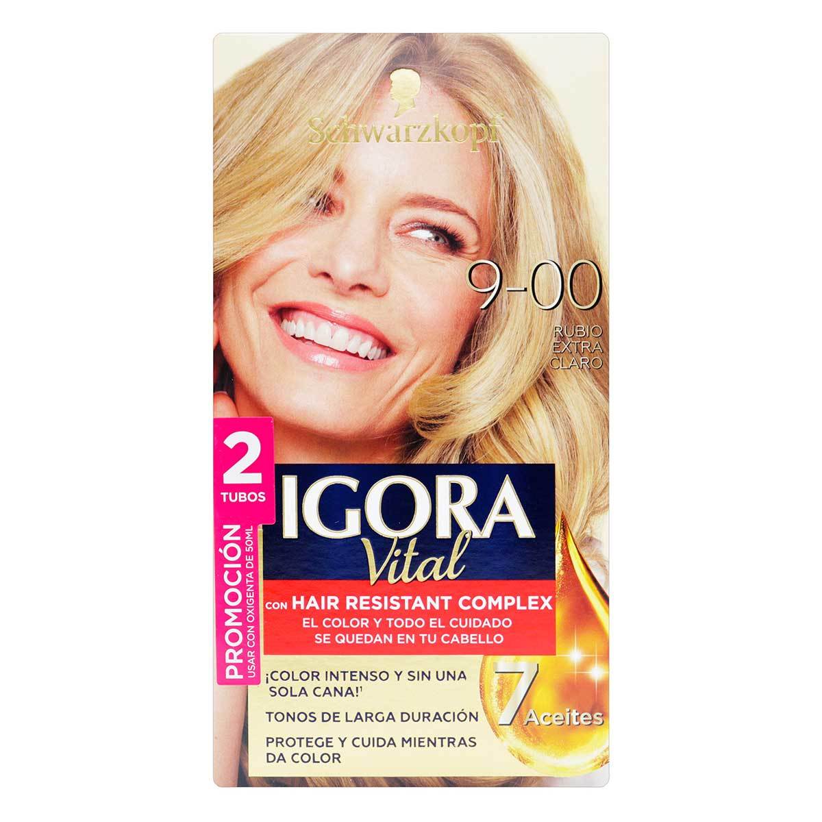 Tintura Permanente Schwarzkopf Igora Vital 9-00 Rubio Extra Claro x Caja Promoción 2 Tubos.