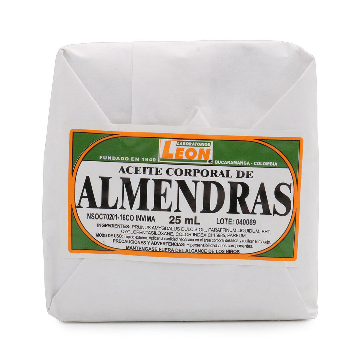 Aceite Corporal de Almendras León Frasco x 25 mL Empaque x 12 Uds