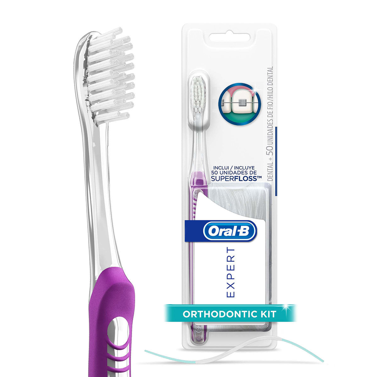 Kit Ortodoncia Oral-B Expert Cepillo Dental + 50 Unidades de Superfloss.