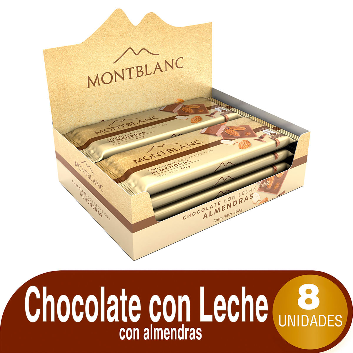 Chocolatina Mont Blanc Blanca con Almendras Caja x 720 g x 8 Uds.