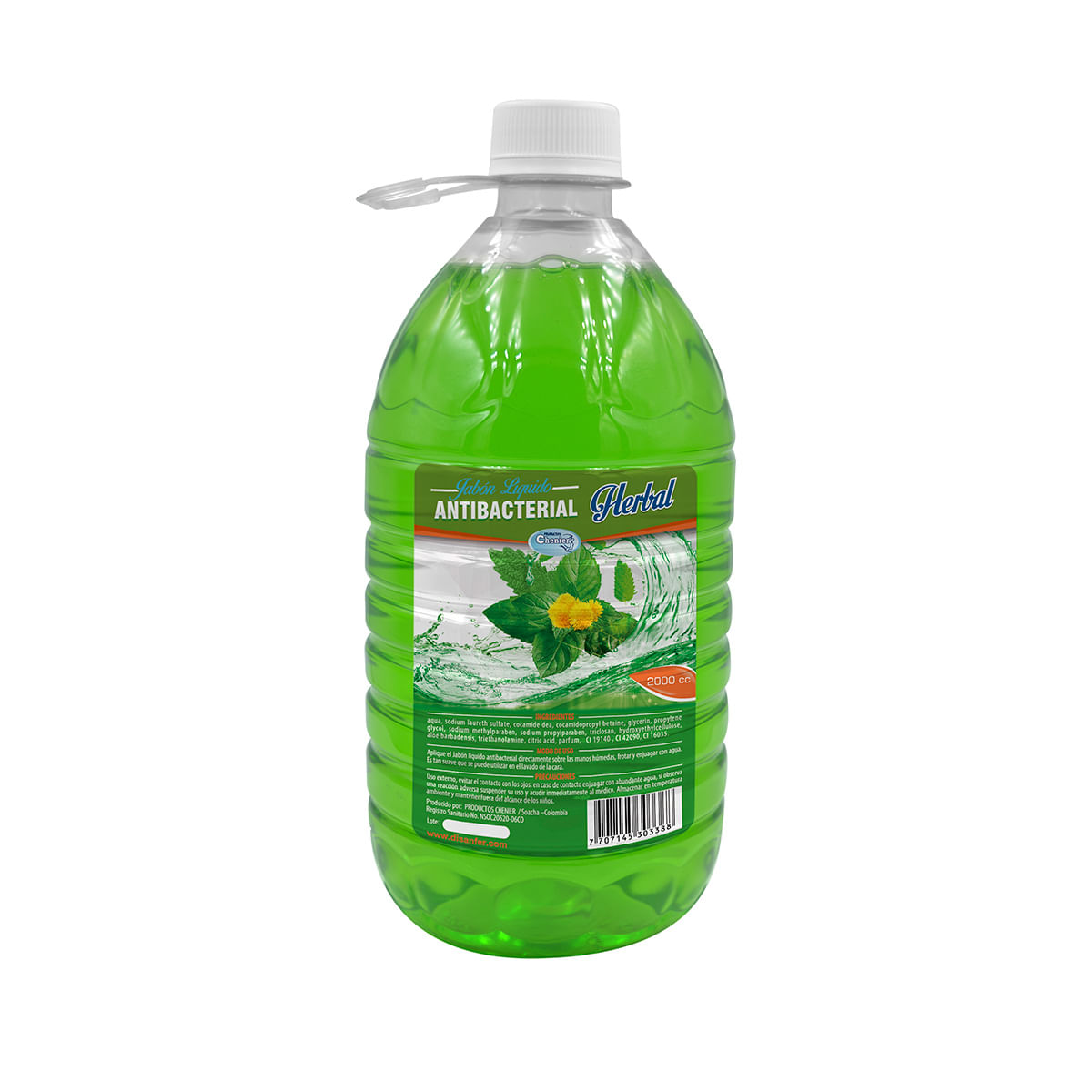 Jabón Líquido Chenier Antibacterial Herbal Galón x 2000 mL.