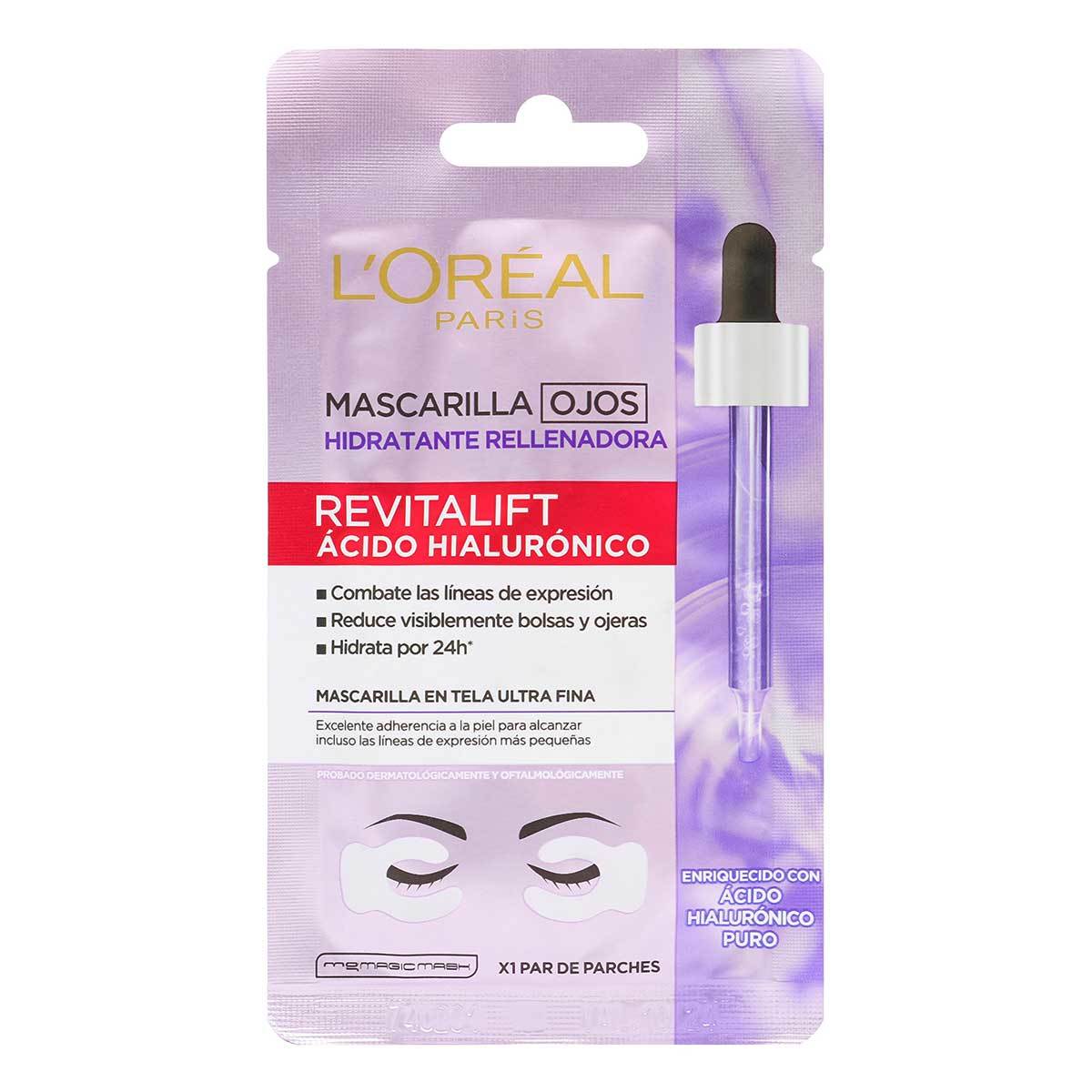 Mascarilla Ojos Revitalift Ácido Hialurónico Hidratante Rellenadora LOréal Paris Sobre x 1 Par de Parches