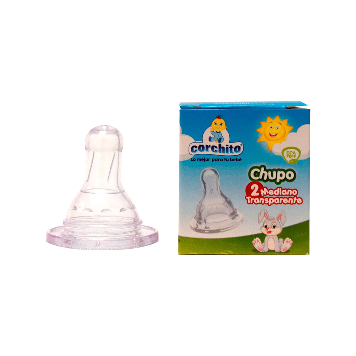 Chupo Corchito N-2 Mediano Transparente Caja x 1 Ud.