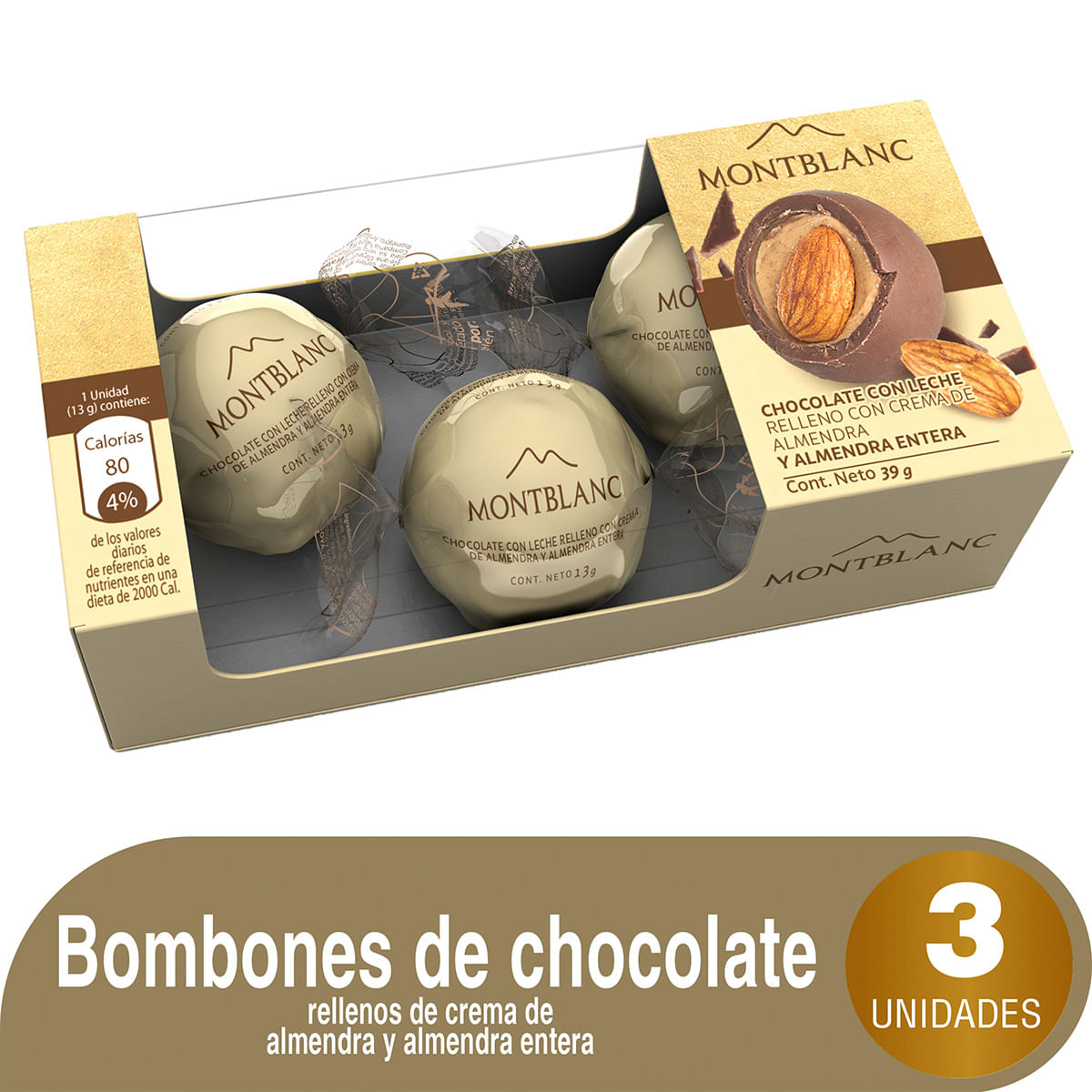 Chocolates Mont Blanc con Almendras Caja 39 g x 3 Uds.