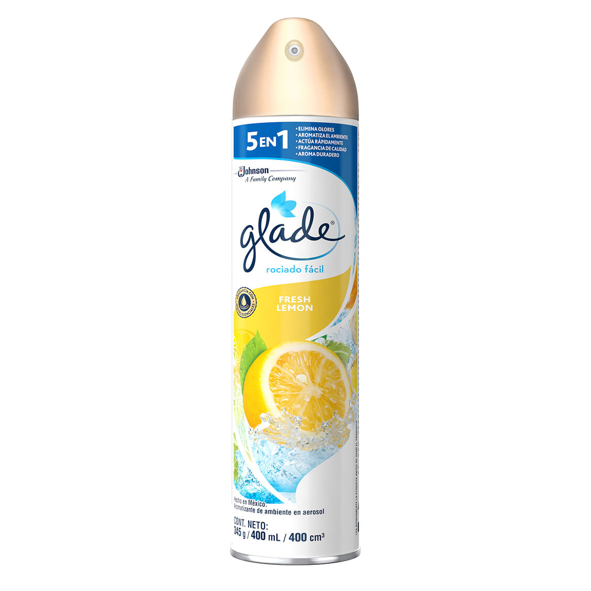 Aromatizante Glade Fresh Lemon 5 En 1 Aerosol X 400 Ml.
