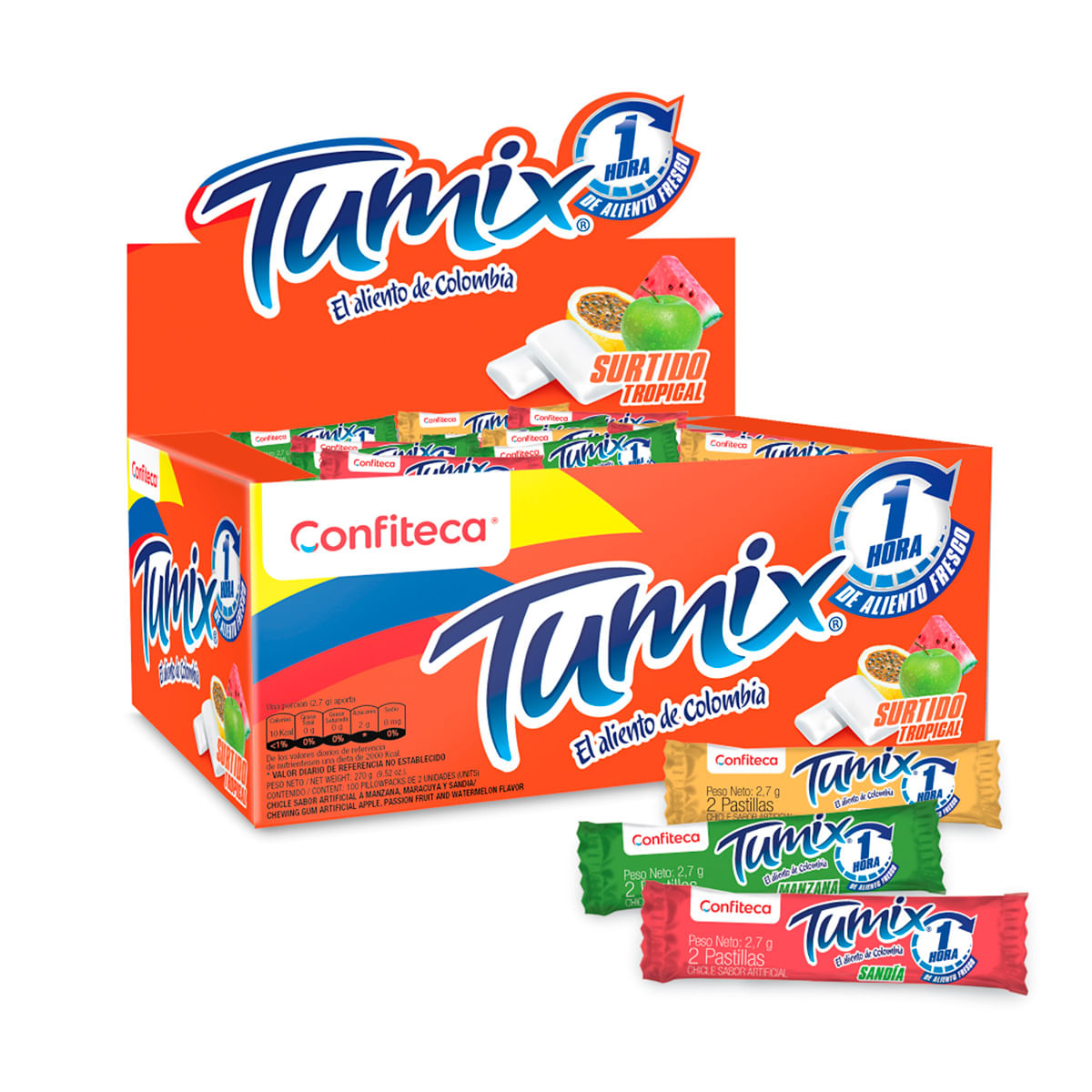 Chicle Confiteca Tumix Surtido Tropical Caja X 270 G X 100 Uds.