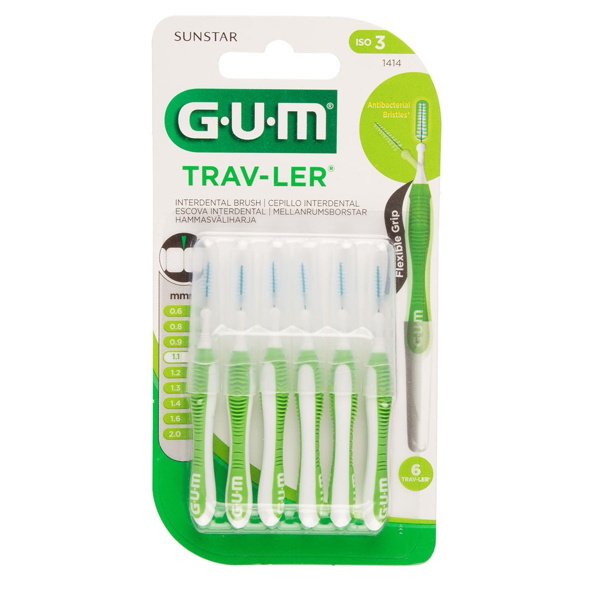 Cepillo Interdental Gum Sunstar Trav-Ler 1.1 mm Blister x 6 Uds.