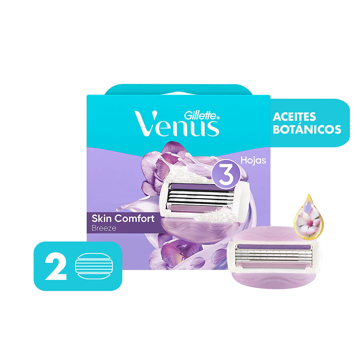 Cartuchos para Afeitar Gillette Venus Breeze 3 Hojas Caja x 2 Uds.