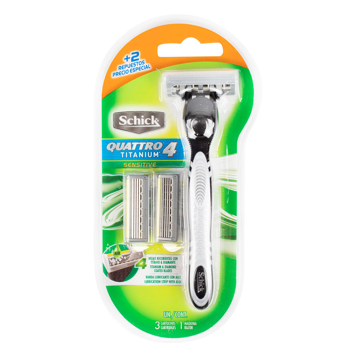 Maquina para Afeitar Schick Quattro 4 Titanium Sensitive Blister x 1 Ud + Cartuchos para Afeitar Schick x 2 Ud Precio Especial.
