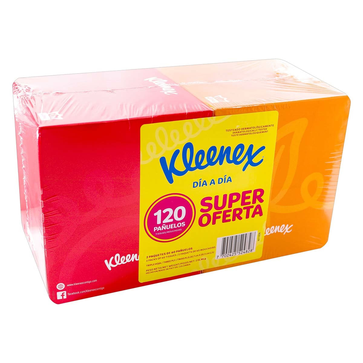 Pañuelos Kleenex Día a Día Cubo Caja x 60 Unidades Paquete x 2 Uds Super Oferta.