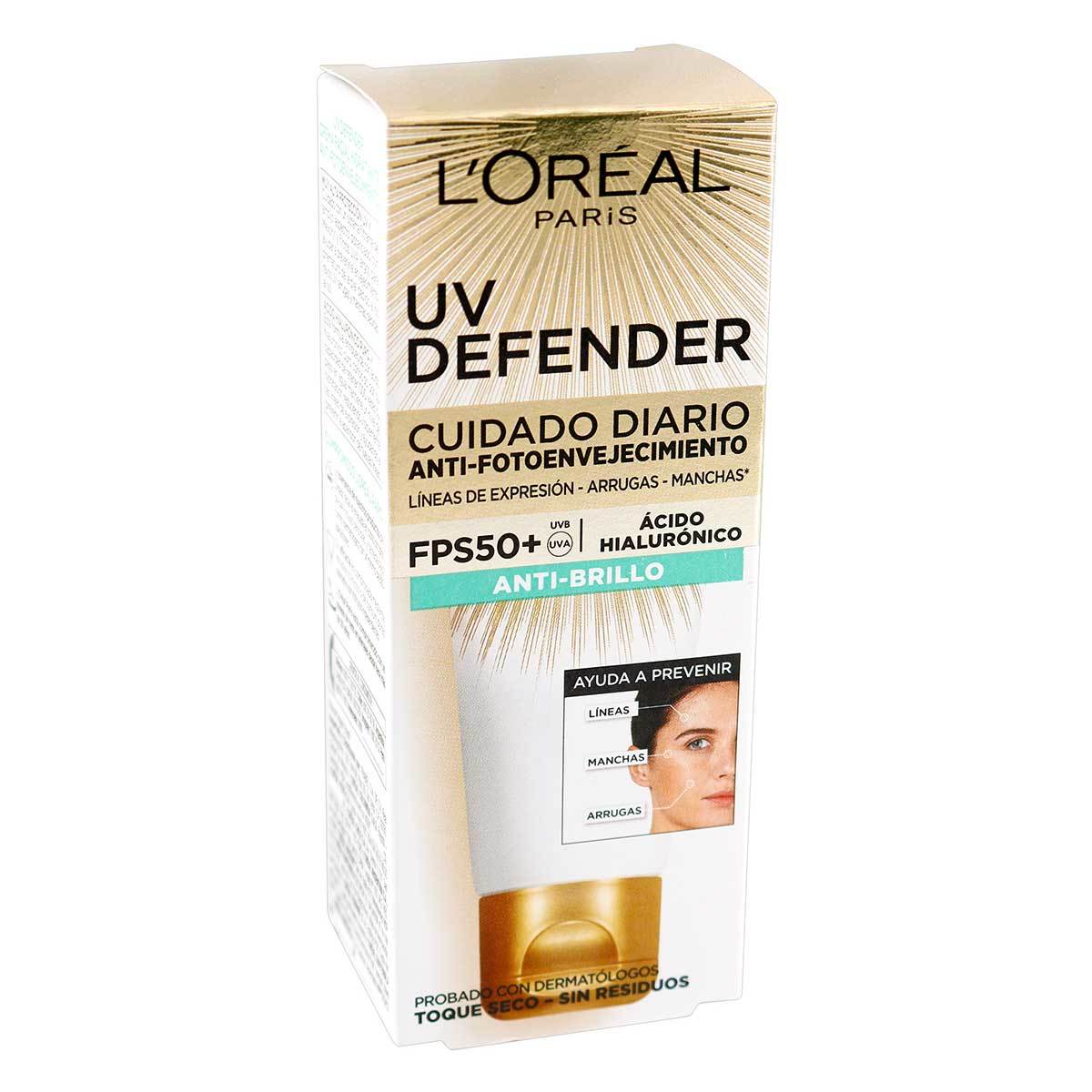 Crema UV Defender LOréal Paris Cuidado Diario Anti Brillo FPS 50 Anti-Fotoenvejecimiento Tubo x 40 g