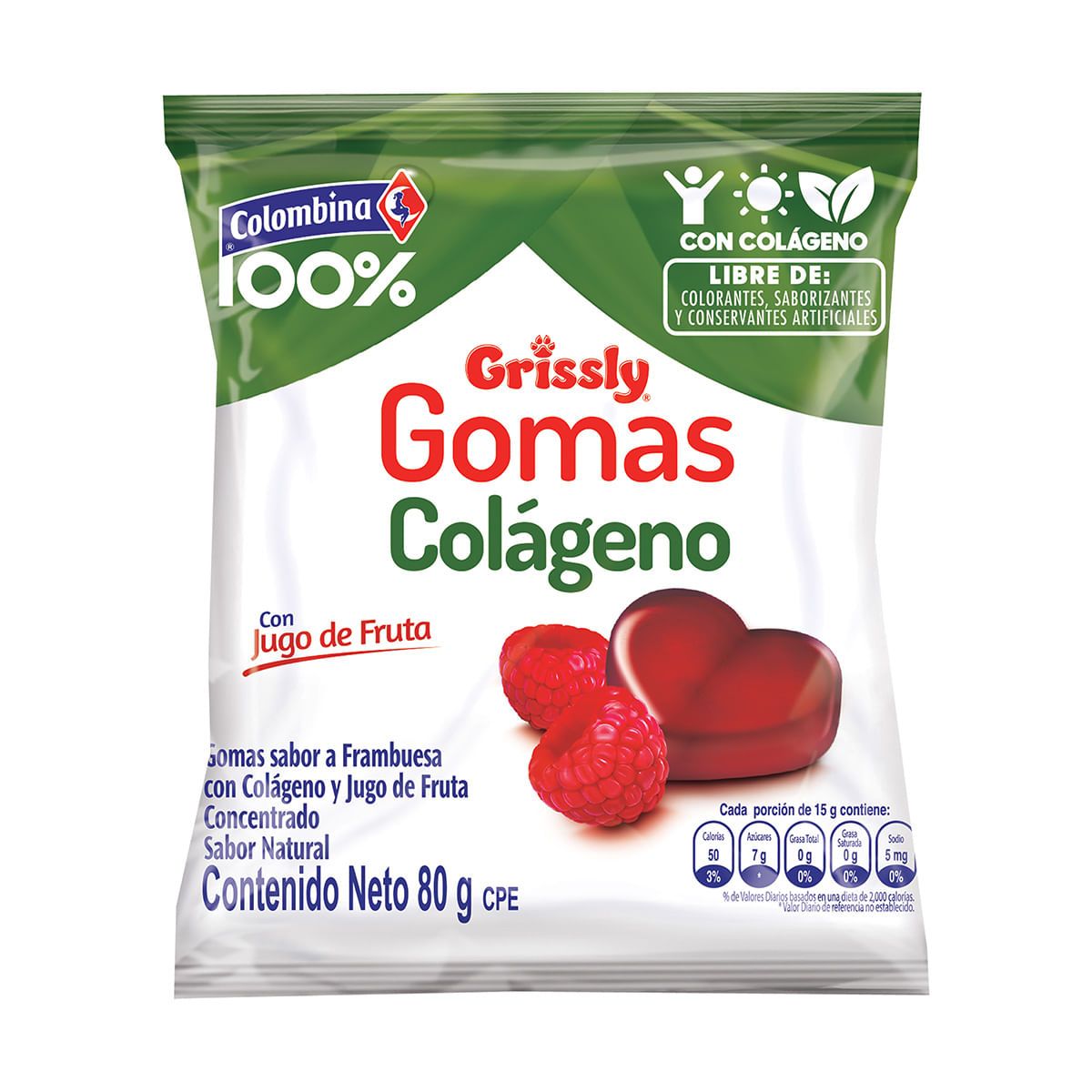 Gomas Colombina 100% Grissly Colágeno Paquete X 80 G.