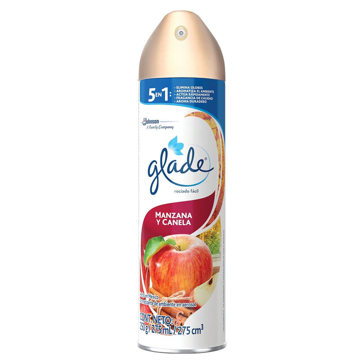 Aromatizante Glade Manzana Y Canela 5 En 1 Aerosol X 275 Ml.