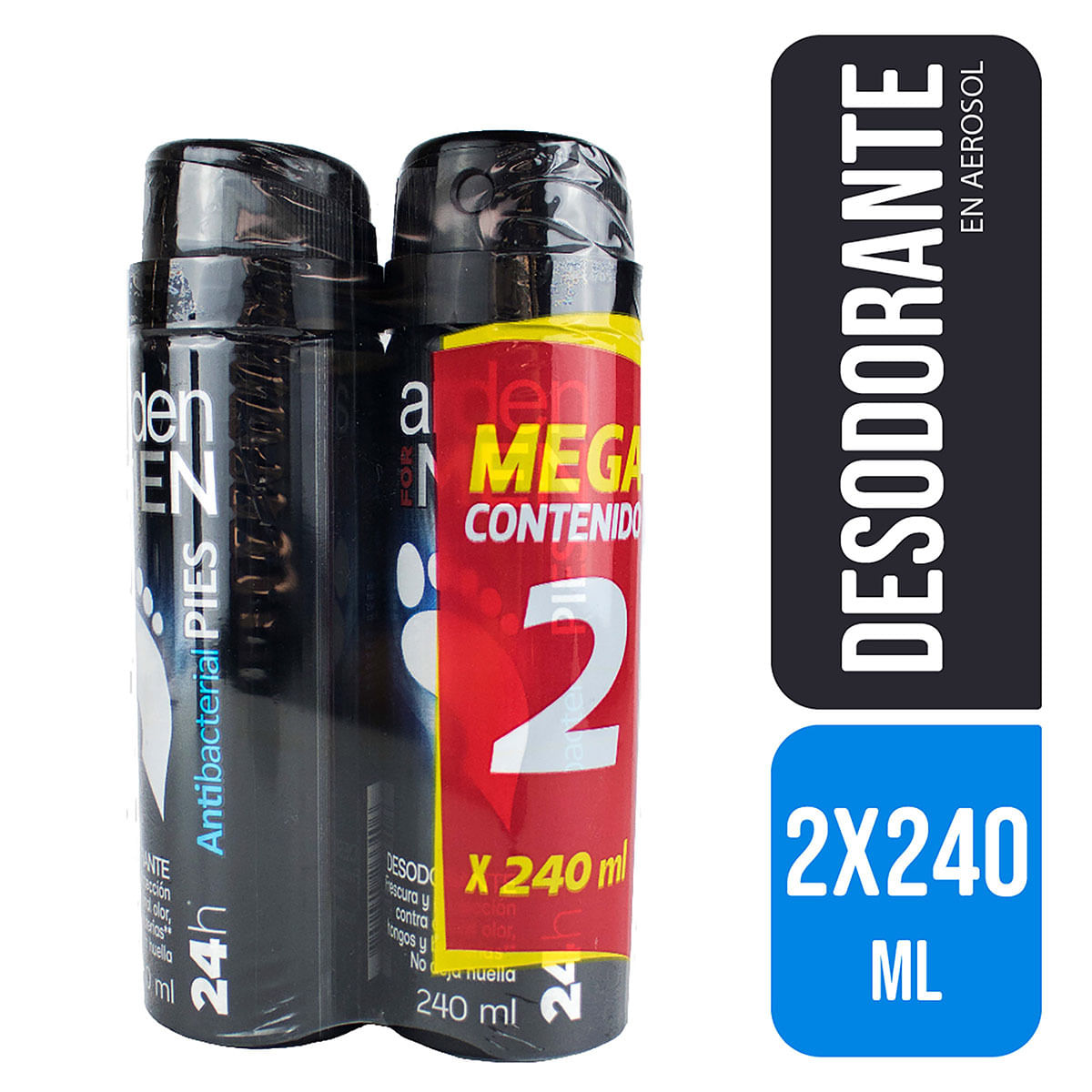 Desodorante Para Pies Arden For Men Antibacterial Spray X 240 Ml X 2 Uds Mega Contenido.