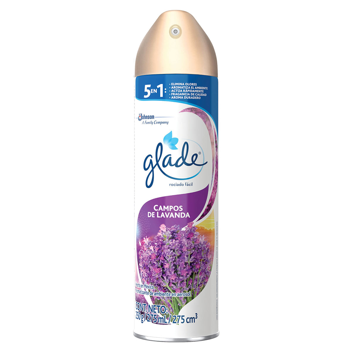Aromatizante Glade Campos De Lavanda 5 En 1 Aerosol X 275 Ml.