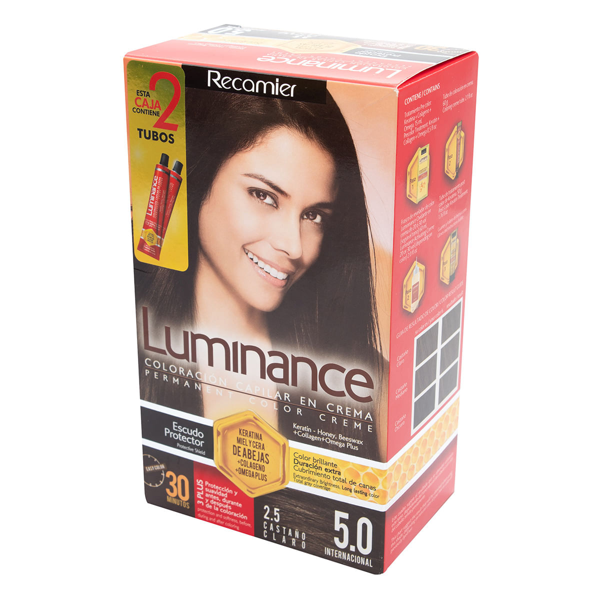 Tinte Permanente Luminance 3 Plus 2.5 Castaño Claro 2 Tubos x Caja.