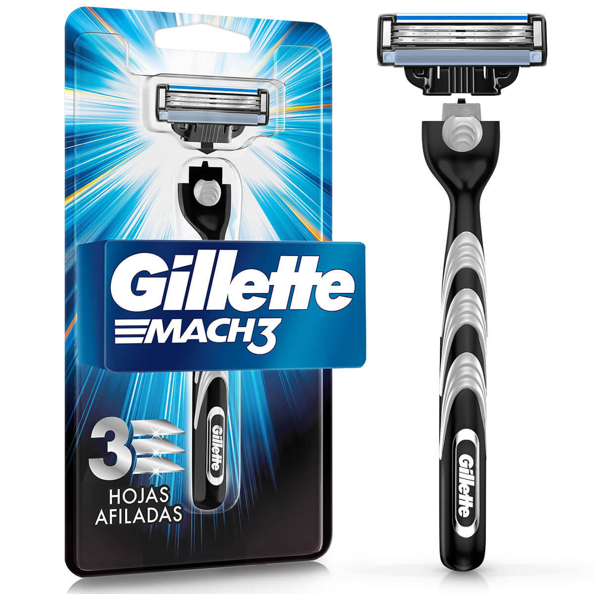 Máquina para Afeitar Gillette Mach 3 Blister x 1 Ud + 1 Cartucho para Afeitar Gillette.