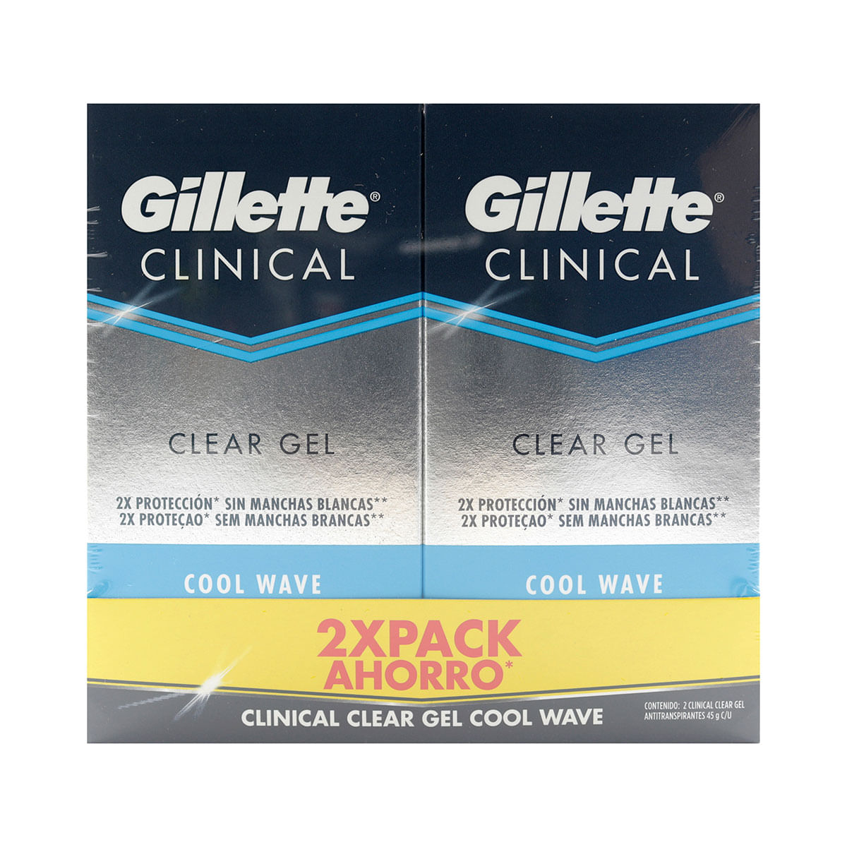 Antitranspirante Gillette Clinical Clear Gel Cool Wave Barra X 45 G X 2 Uds Pack Ahorro.