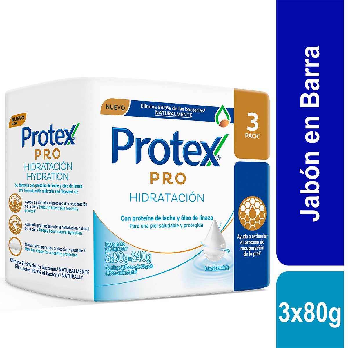 Jabón Protex Pro Hidratación Barra x 80 g Paquete x 3 uds.