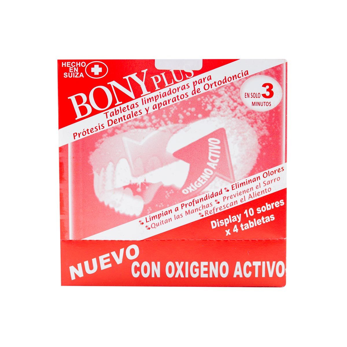 Tabletas Limpiadoras Efervescentes Bony Plus Prótesis Dental Sobre X 4 Uds
