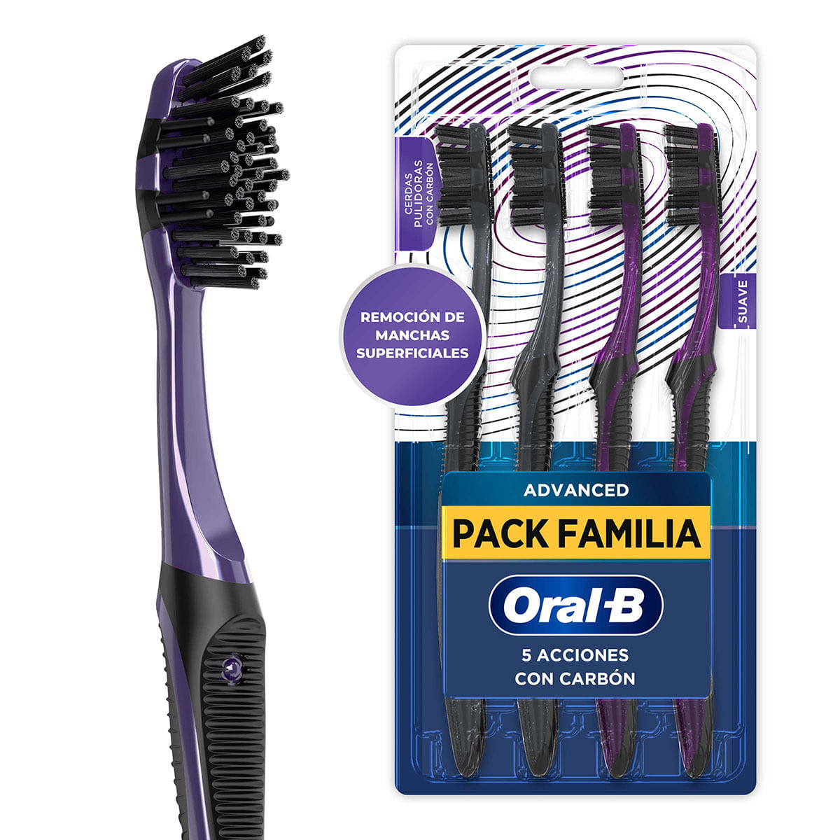 Cepillo Dental Oral-B Advanced Cerdas Pulidoras con Carbón Blister x 4 Uds.