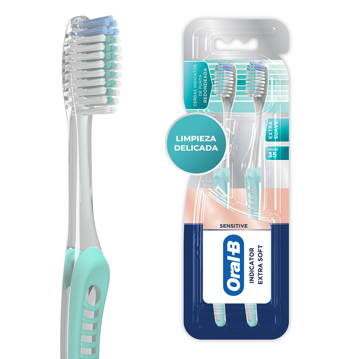 Cepillo Dental Oral-B Sensitive Cerdas Indicador de Punta Redondeada Extra Suave Blister x 2 Uds.
