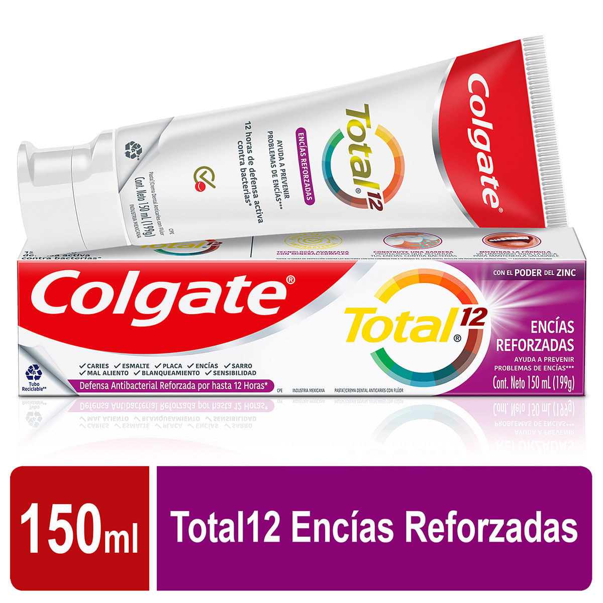 Crema Dental Colgate Total 12 Antibacterial Encías Reforzadas Caja x 150 mL.