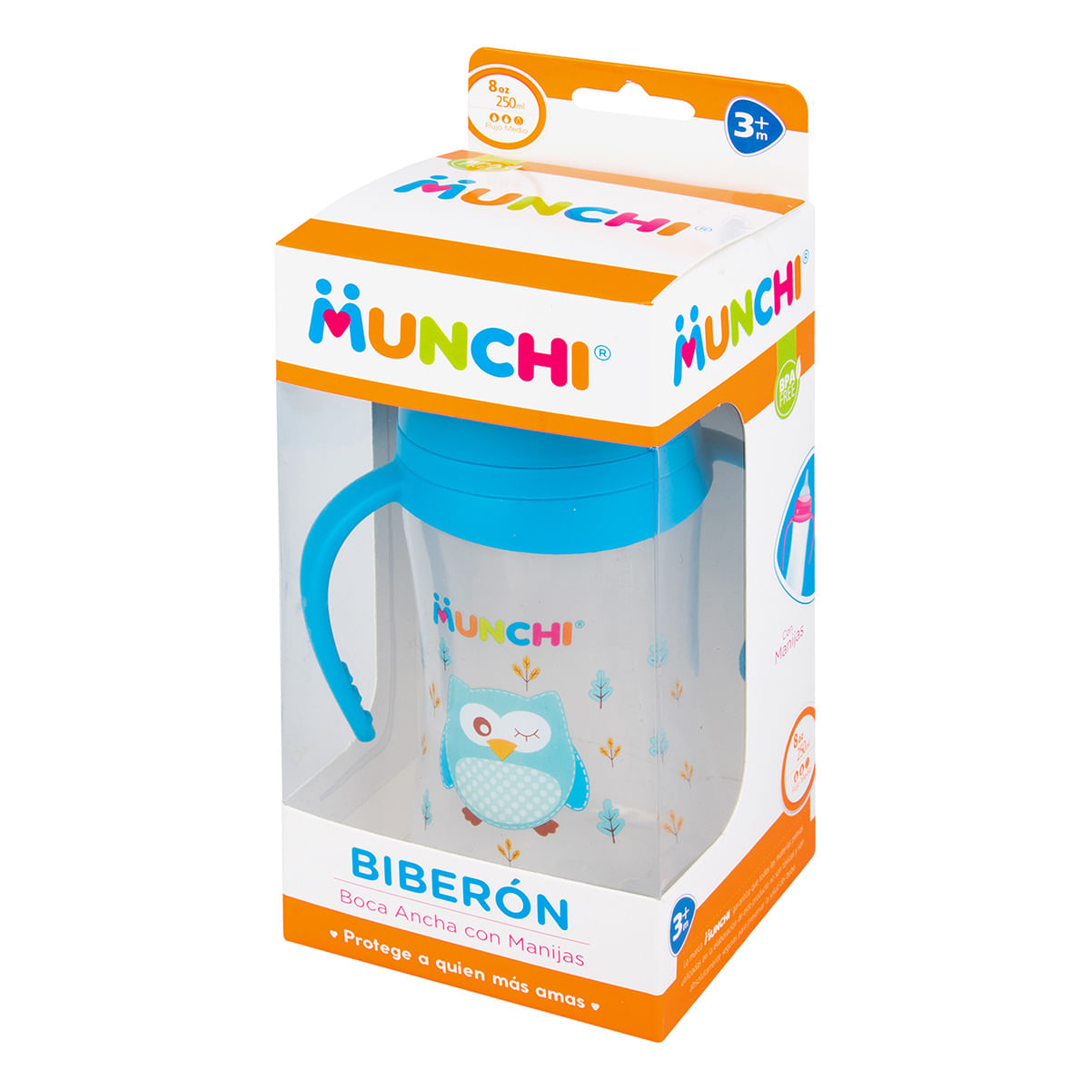 Biberón Munchi Boca Ancha con Manijas 8 Oz Caja x 1 Ud.