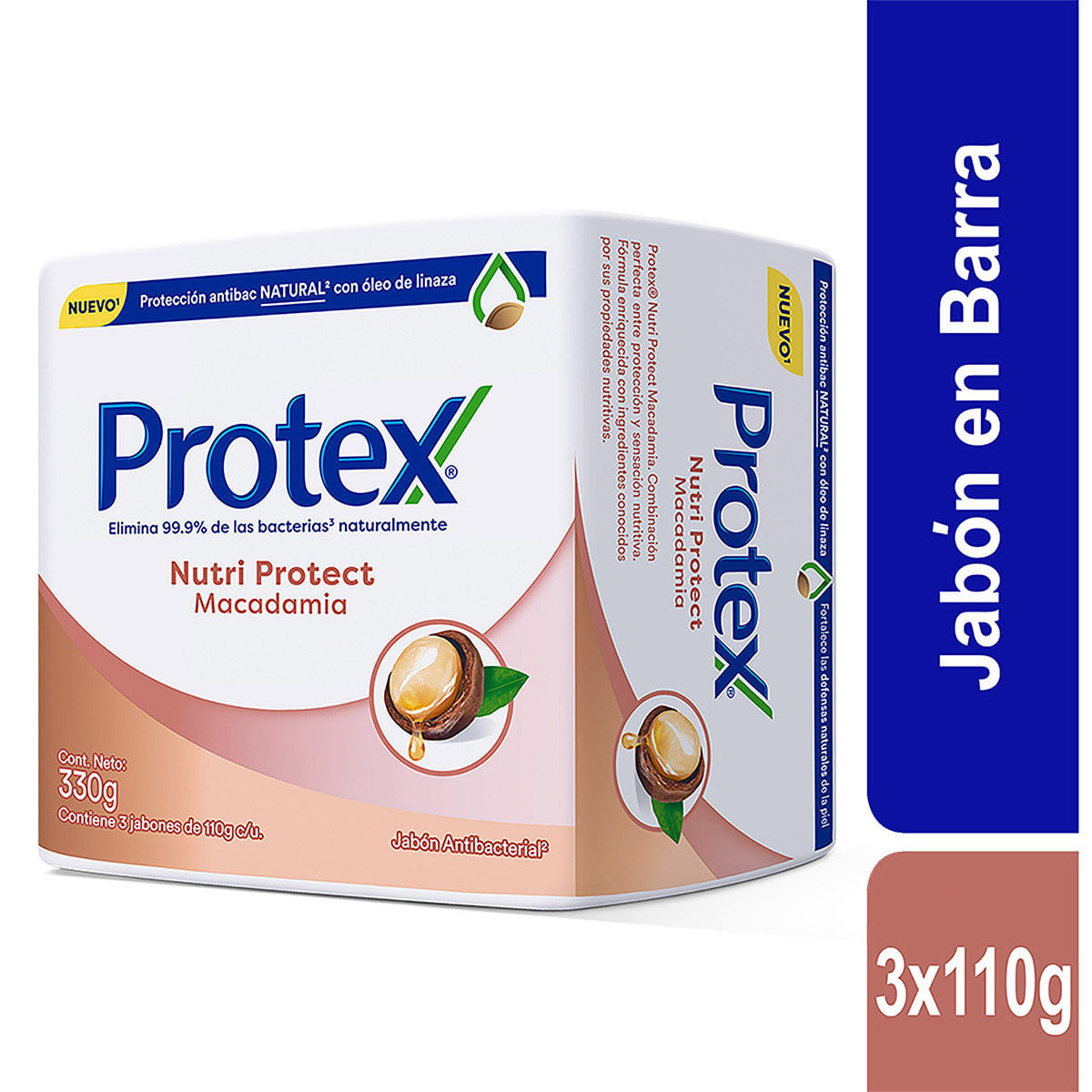 Jabón Antibacterial Protex Nutri Protect Macadamia Barra x 110 g Empaque x 3 Uds.