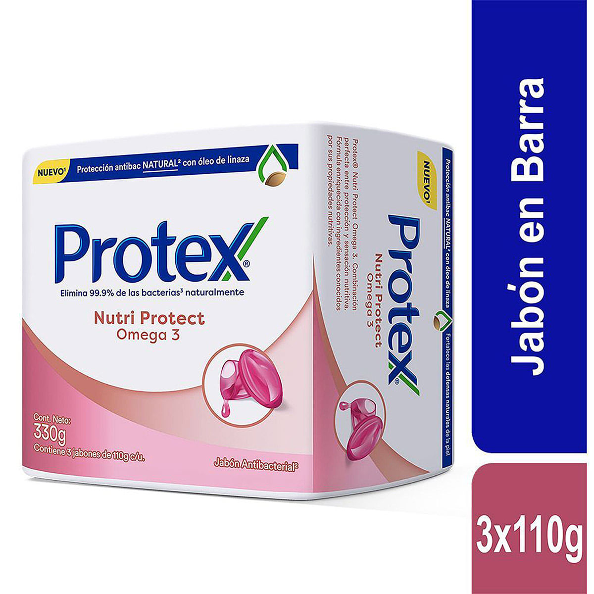 Jabón Antibacterial Protex Nutri Protect Omega 3 Barra x 110 g Empaque x 3 Uds.