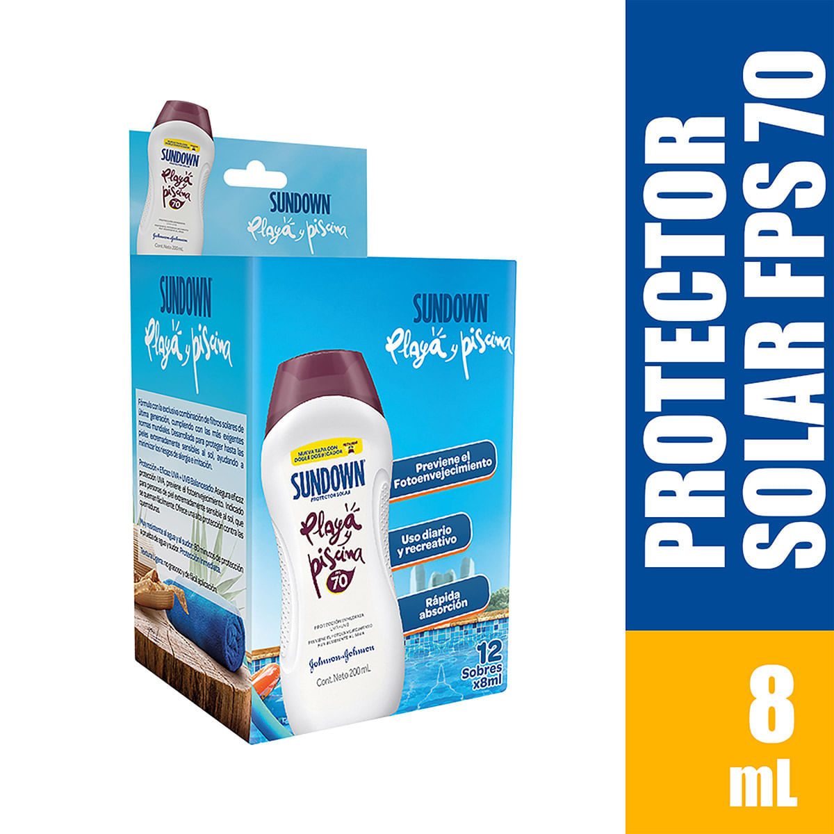Protección Solar Sundown Fps 70 12 Sobres X 8 Ml.