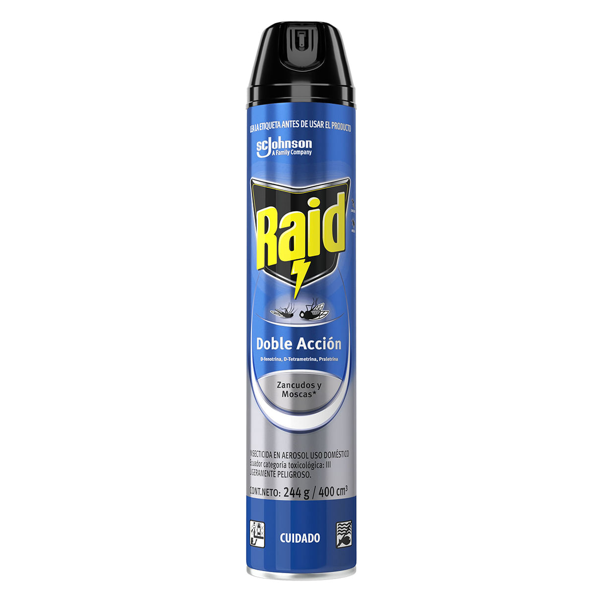 Insecticida Raid Doble Acción Zancudos y Moscas Aerosol x 400 mL